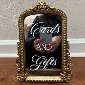 Gold Ornate Mirror with 'Cards and Gifts' Wedding Sign